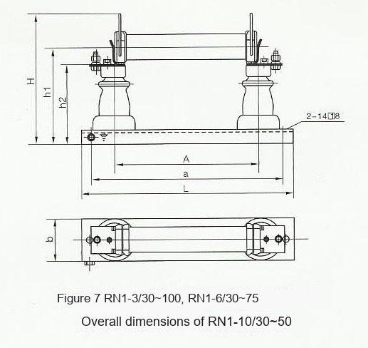 RN1-6KV/RN3-10KV Indoor High-voltage Current-limiting Fuse External Dimension Diagram