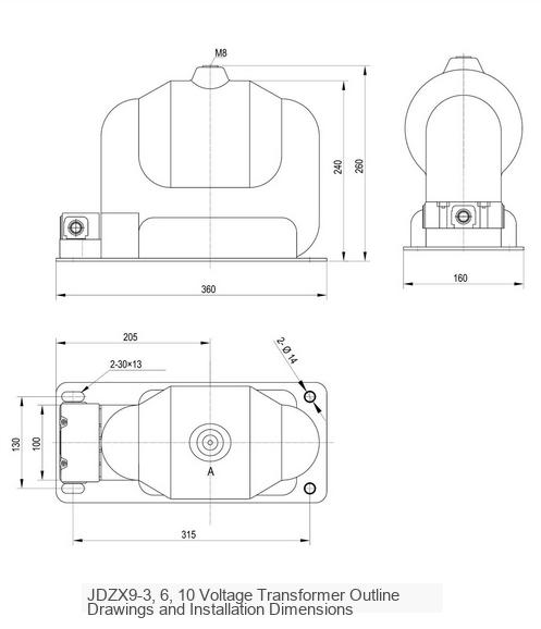 JDZX9-10 Voltage Transformer Outline Drawing and Installation Dimensions