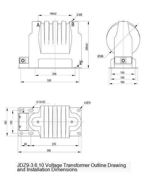 JDZ9-3, 6, 10KV High-voltage Voltage Transformer Outline Drawing and Installation Dimensions