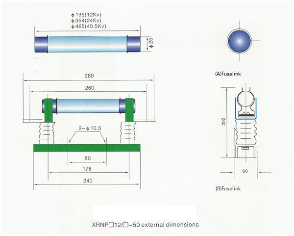 XRNP High-voltage Current-limiting Fuse External Dimension Diagram 1