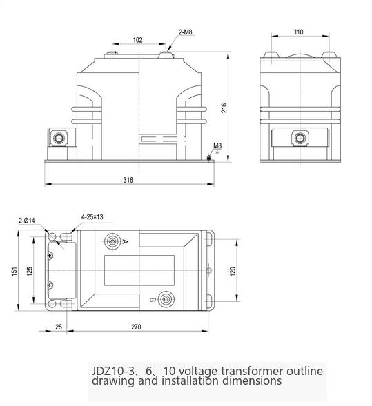 JDZ10-3, 6, 10 Voltage Transformer Outline Drawing and Installation Dimensions