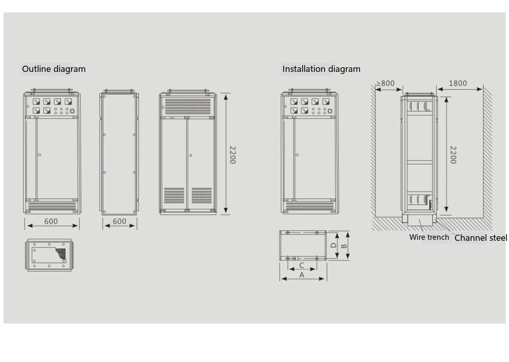 GGD Low-voltage Fixed Switchgear External Dimensions and Installation Dimensions Diagram