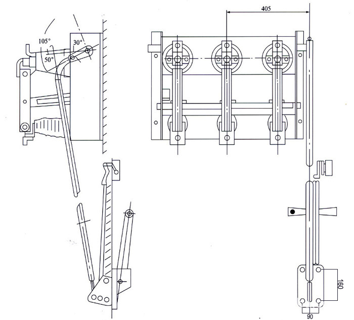 Installation Drawing of Connection between FN3-12 Load Switch and CS3 Operating Mechanism (Mechanism at Rear)