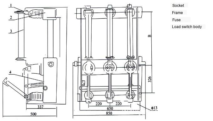 Structure Drawing of FN3-12, FN3-12R Load Switch