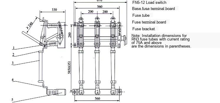 Drawing of FN5-12D Indoor AC High Voltage Load Switch