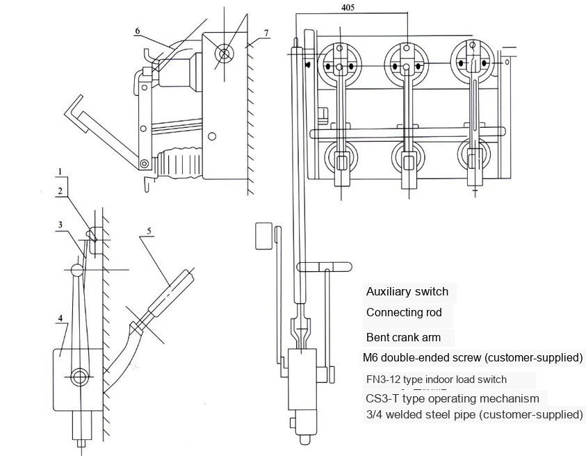 Installation Drawing of Connection between FN3-12 Load Switch and CS3-Ⅰ Operating Mechanism (Mechanism at Front)