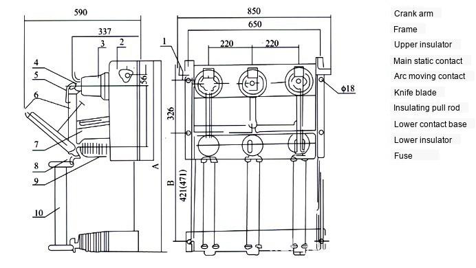 Outline Drawing of FN3-12, FN3-12R Load Switch