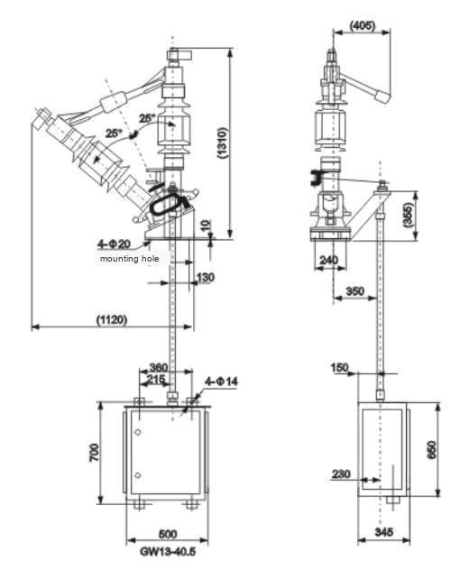 GW13 Neutral Point Outdoor High Voltage Disconnecting Switch Outline Installation Dimensions 1