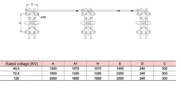GW5 High Voltage Disconnecting Switch Outline Installation Dimensions 2