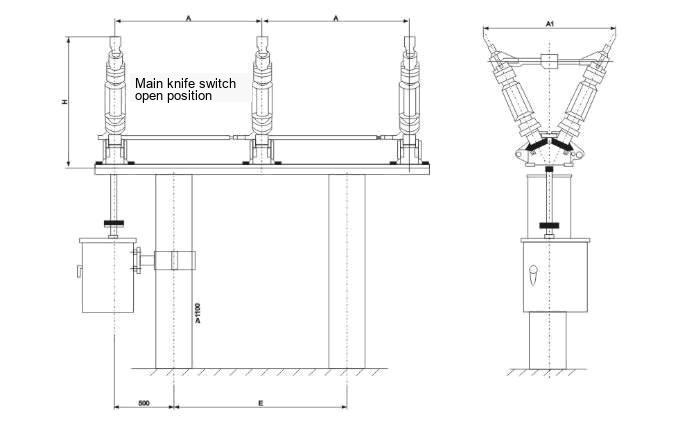 GW5 High Voltage Disconnecting Switch Outline Installation Dimensions 1
