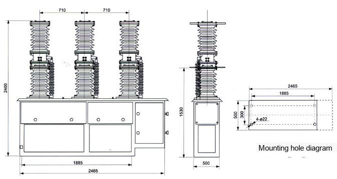 ZW7-35kV Outdoor High Voltage Vacuum Circuit Breaker Outline and Installation Dimensions