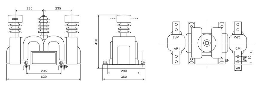 JLSZV-10 Three-phase Three-wire Dry-type Metering Box External and Installation Dimensions Diagram