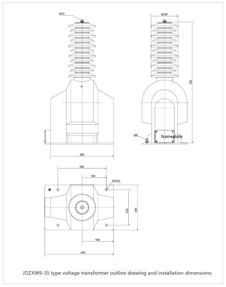 JDZX9-35 Voltage Transformer Outline Drawing and Installation Dimensions