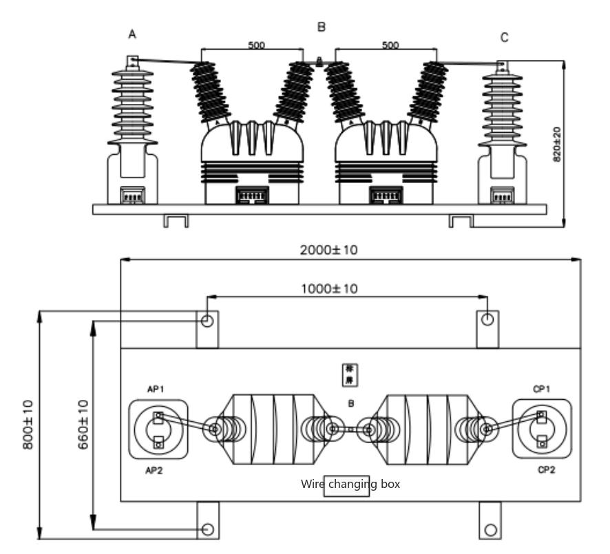 JLSZV-35kv High-voltage Metering Combined Instrument Transformer Outline and Installation Dimensions Diagram
