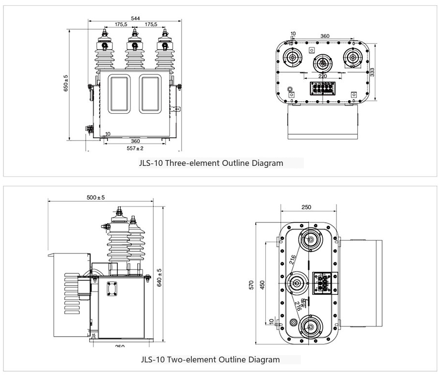 JLS-10KV Outdoor High-voltage Metering Box Outline and Installation Dimensions Diagram
