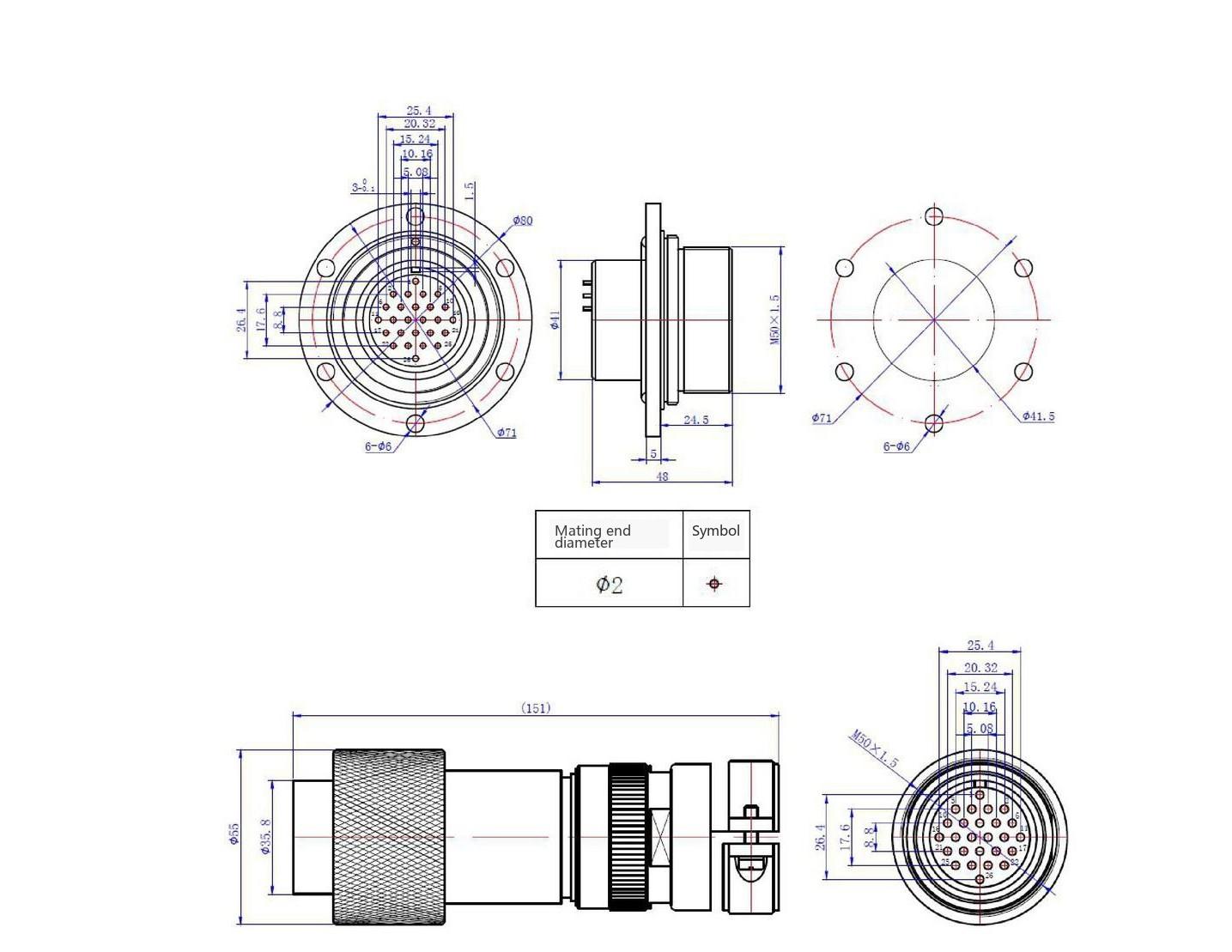 Aviation Plug and Socket Dimensions